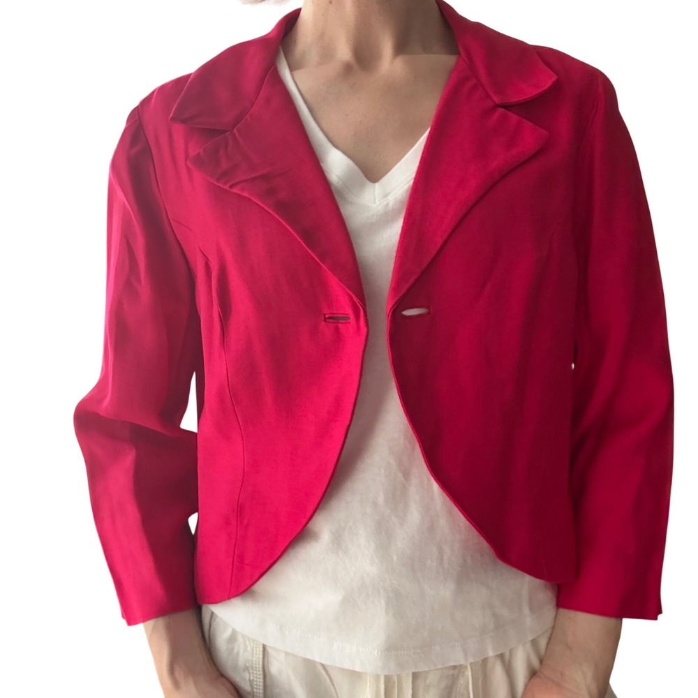 Vintage Carol Craig Fuchsia Pink Cropped Blazer Jacket Notched Lapel Lined